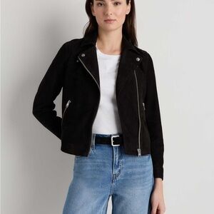 T Tahari Faux Suede Asymmetrical Zip Moto Jacket in Black Size Large